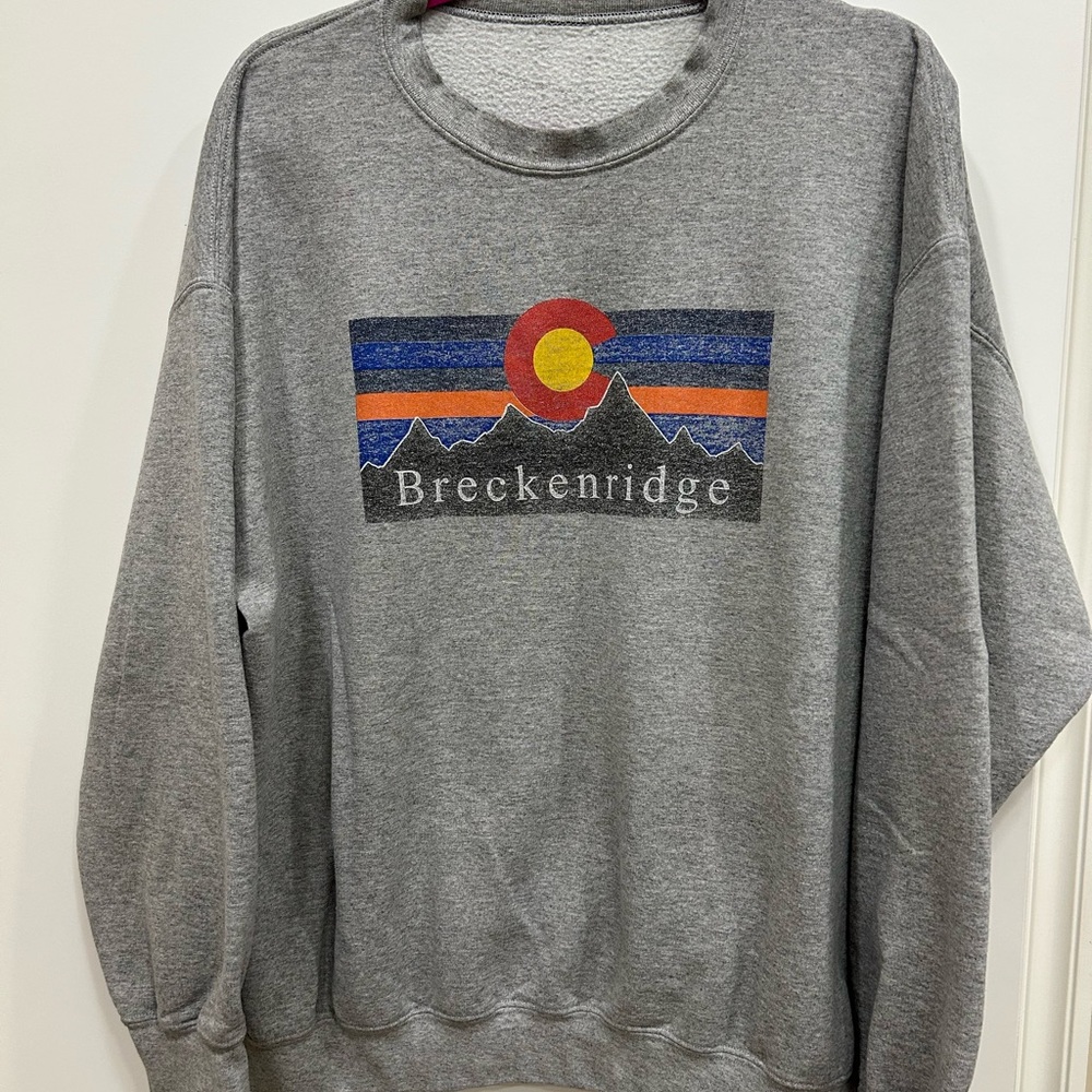 Breckenridge Gray Crewneck Sweater with Mountain Design